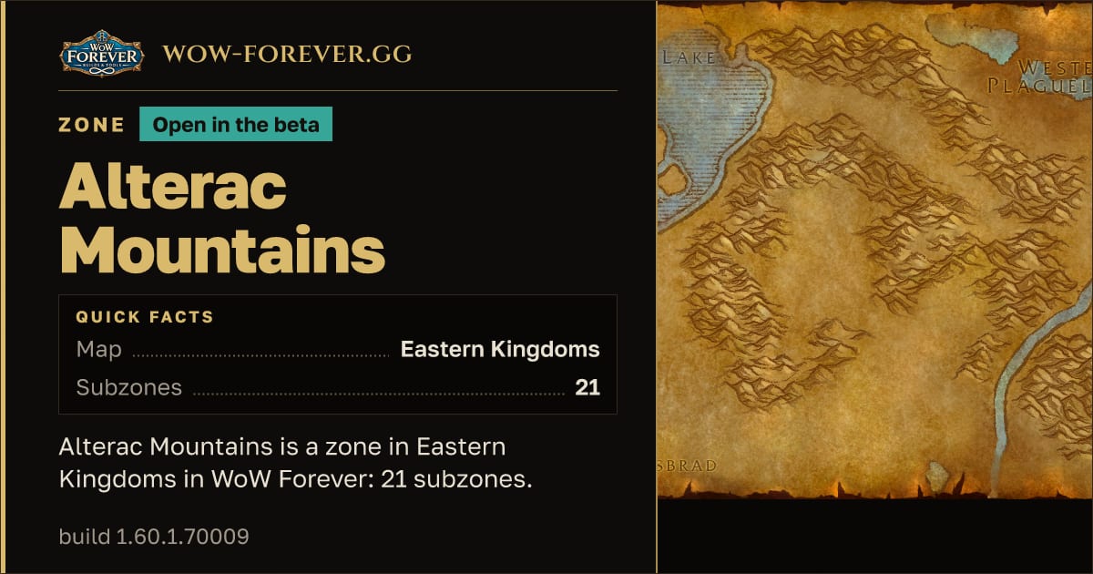 The preview card for Alterac Mountains - Zone in Eastern Kingdoms