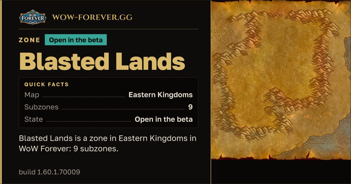 The preview card for Blasted Lands - Zone in Eastern Kingdoms