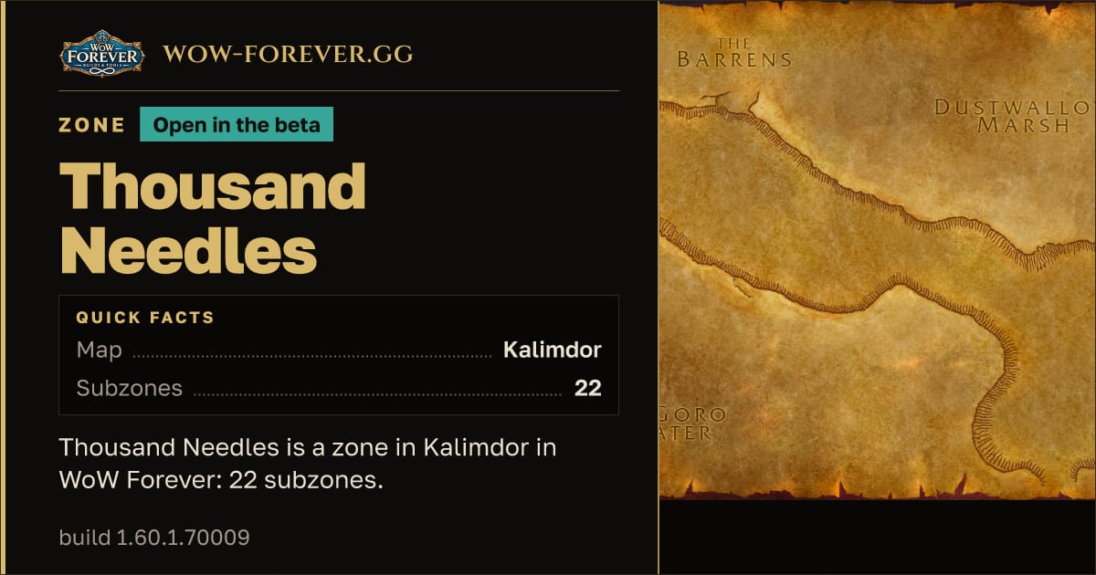 The preview card for Thousand Needles - Zone in Kalimdor