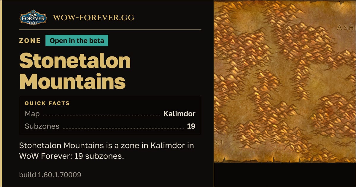 The preview card for Stonetalon Mountains - Zone in Kalimdor