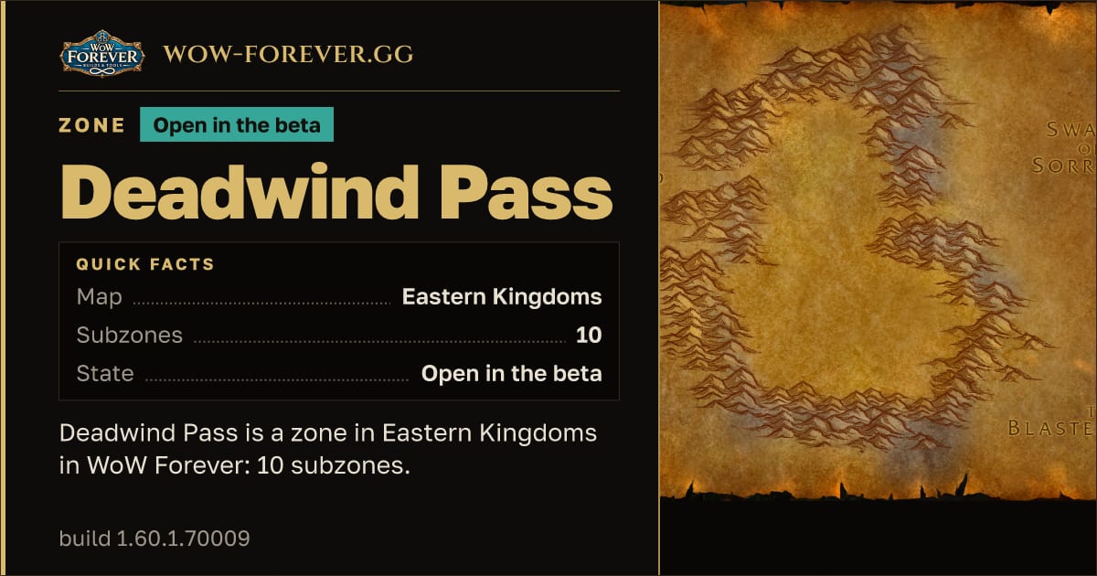 The preview card for Deadwind Pass - Zone in Eastern Kingdoms