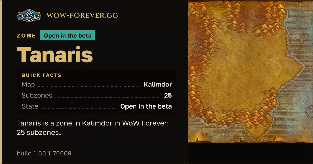 The preview card for Tanaris - Zone in Kalimdor