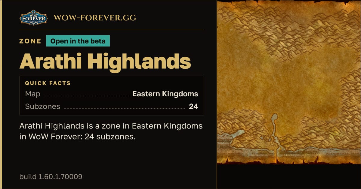 The preview card for Arathi Highlands - Zone in Eastern Kingdoms
