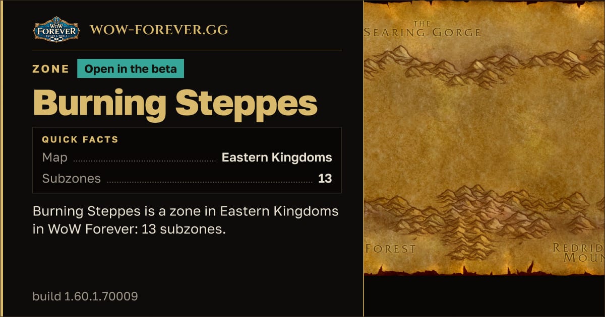 The preview card for Burning Steppes - Zone in Eastern Kingdoms