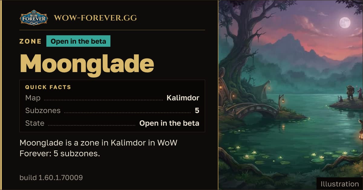 The preview card for Moonglade - Zone in Kalimdor