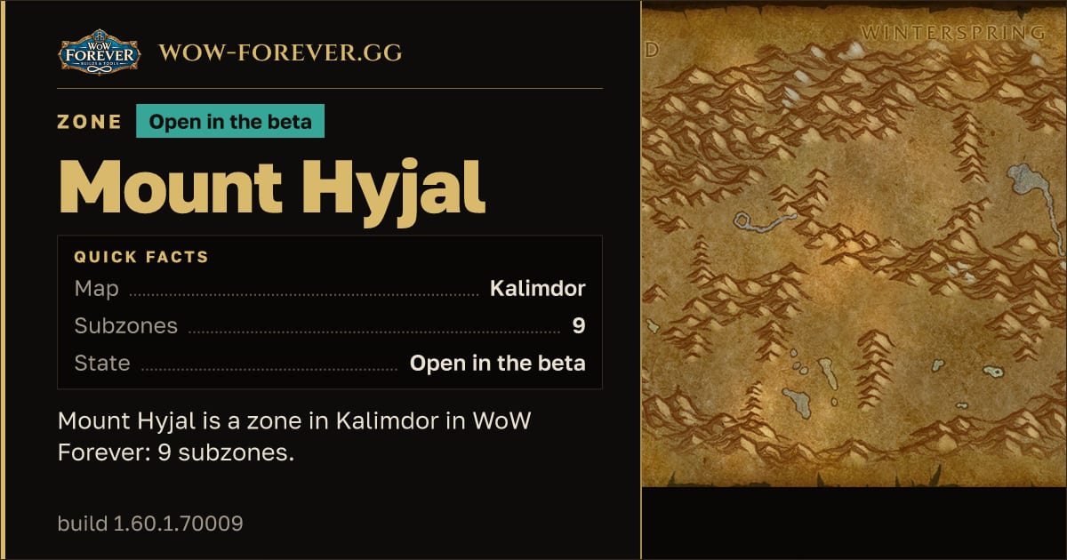 The preview card for Mount Hyjal - Zone in Kalimdor