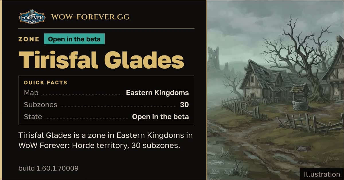 The preview card for Tirisfal Glades - Zone in Eastern Kingdoms