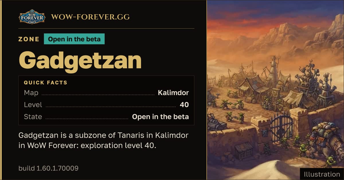 The preview card for Gadgetzan - Subzone of Tanaris